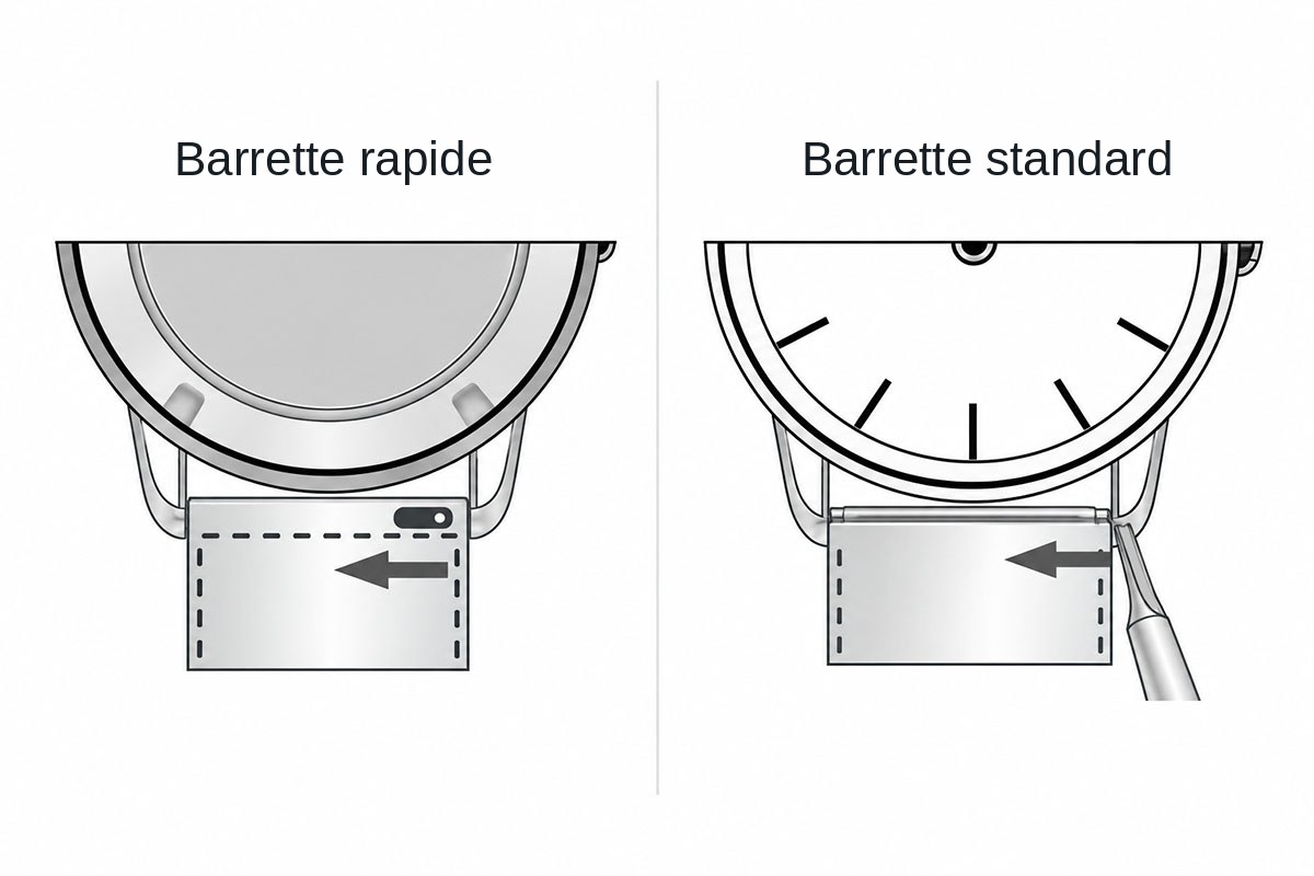 Fixation : barrette rapide et barrette standard