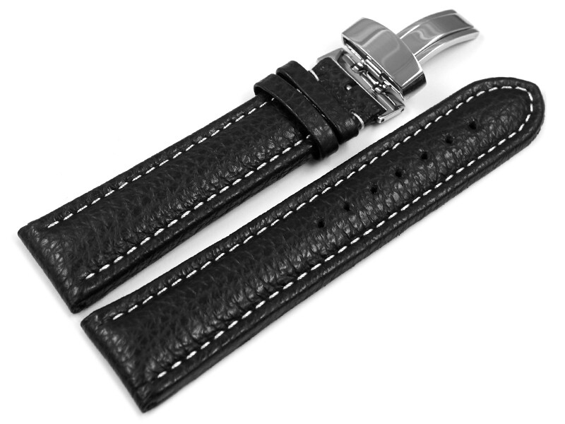 Bracelet De Montre En Cuir Noir 18 Mm - Remplacement Pour Montre Classique, Boucle Argenté