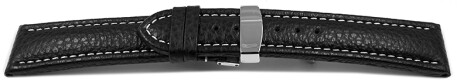 Bracelet de montre - cuir de veau grainé -noir/couture blanche