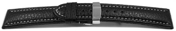 Bracelet de montre - cuir de veau grainé -noir/couture blanche
