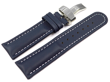 Bracelet de montre - cuir de veau lisse - bleu foncé