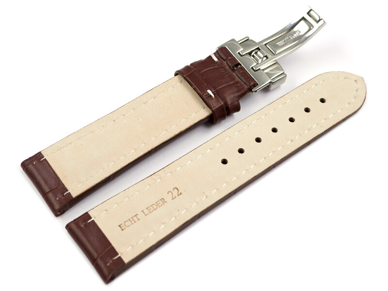 Bracelet De Montre ZRC En Cuir Veau Grain Crocodile Marron - Largeur 20 Mm, Neuf Avec étiquettes