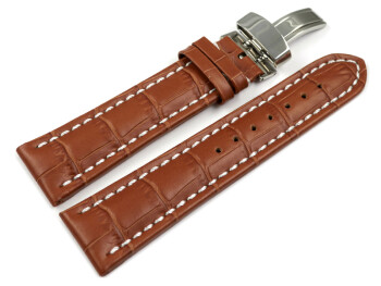 Bracelet De Montre En Cuir Véritable 12mm - Motif Crocodile - Marron Clair Avec Boucle Argent