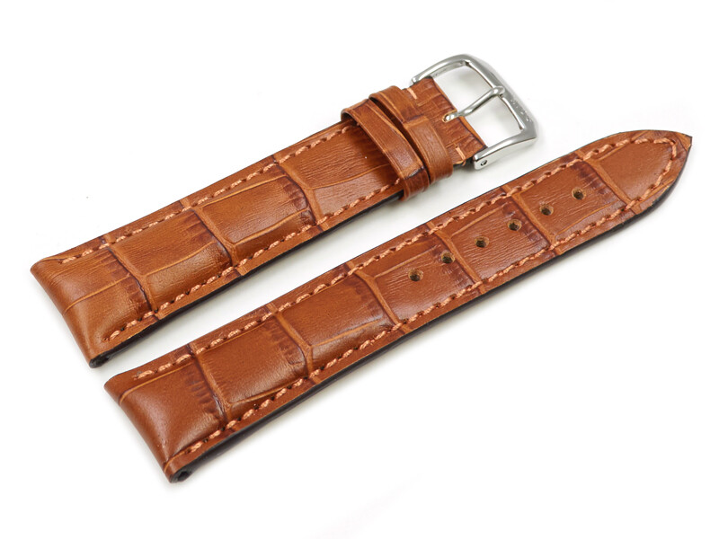 Bracelet De Montre ZRC 22 Mm En Cuir Veau Grain Alligator Fait Main – Marron – Neuf Avec étiquettes