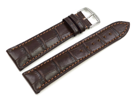 Bracelet de montre en cuir de veau, grain croco - fait main - marron foncé - mat