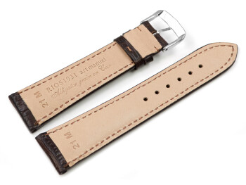 Bracelet de montre en cuir de veau, grain croco - fait main - marron foncé - mat 17 mm Acier