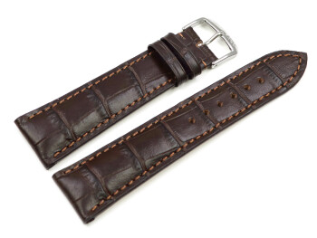 Bracelet de montre en cuir de veau, grain croco - fait main - marron foncé - mat 19 mm Acier
