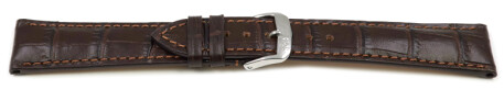 Bracelet de montre en cuir de veau, grain croco - fait main - marron foncé - mat 21 mm Acier