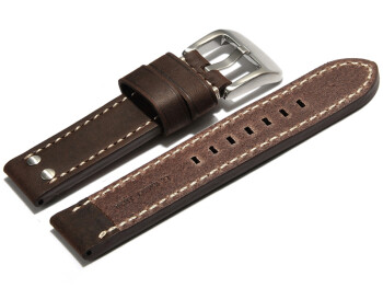 Bracelet de montre cuir de veau -  2 rivets -  style vintage -  Modèle Bolide - marron - extrafort - 20mm