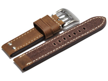 Bracelet de montre cuir de veau -  2 rivets - style vintage -  Modèle Bolide - marron clair - extrafort