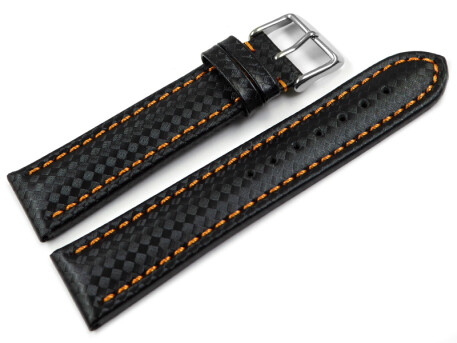 Bracelet de montre - Carbone - noir - couture orange