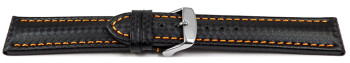 Bracelet de montre - Carbone - noir - couture orange