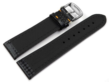 Bracelet de montre - Carbone - noir - couture orange