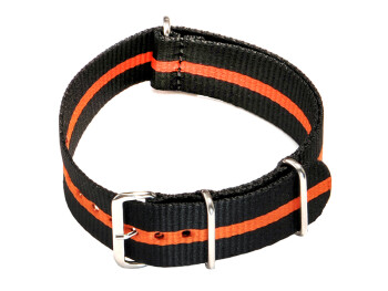 Bracelet de montre NATO-en nylon-résistant-rayé - noir / orange