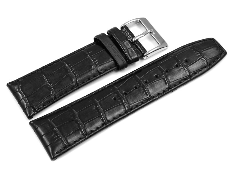 Bracelet De Montre Lotus Cuir Noir Surpiqué Rouge - Neuf Avec étiquettes, Référence 18559