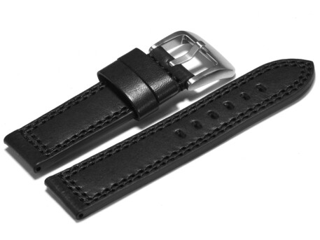 Bracelet montre - cuir - noir - 2 coutures ton sur ton 20mm 22mm 24mm