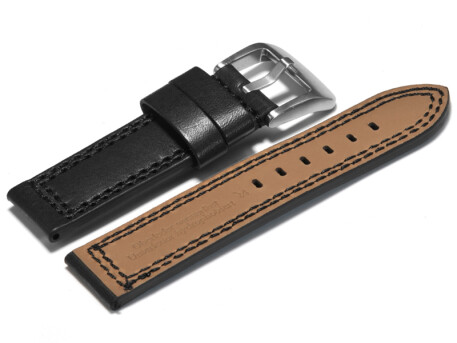 Bracelet montre - cuir - noir - 2 coutures ton sur ton 20mm 22mm 24mm