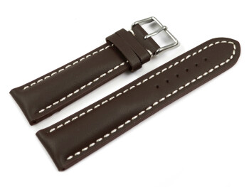 Bracelet de montre-rembourrage épais-lisse-marron foncé-surpiqué 18mm Acier