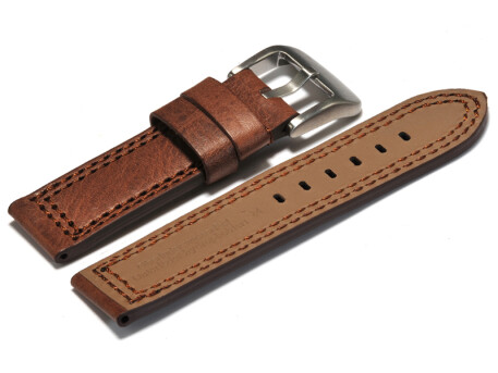 Bracelet montre - cuir - marron fonc - 2 coutures ton sur ton 20mm 22mm 24mm