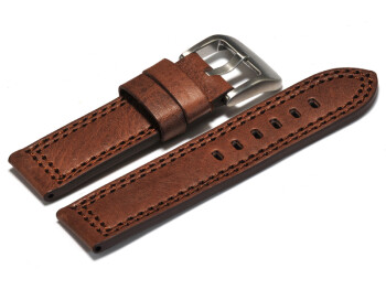 Bracelet montre - cuir - marron foncé - 2 coutures ton sur ton 20mm