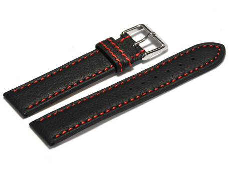 Bracelet montre - noir - cuir - surpique rouge - 18,20,22,24 mm