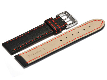 Bracelet montre - noir - cuir - surpique rouge - 18,20,22,24 mm