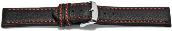 Bracelet montre - noir - cuir - surpique rouge - 24mm Dorée