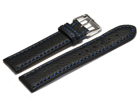 Bracelet montre - noir - cuir - surpique bleu -...