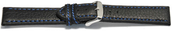 Bracelet montre - noir - cuir - surpique bleu - 18,20,22,24 mm