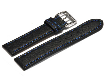 Bracelet montre - noir - cuir - surpique bleu - 18,20,22,24 mm