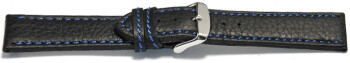 Bracelet montre - noir - cuir - surpique bleu - 18mm Acier