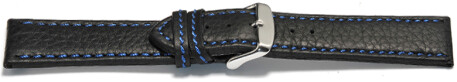 Bracelet montre - noir - cuir - surpique bleu - 20mm Acier