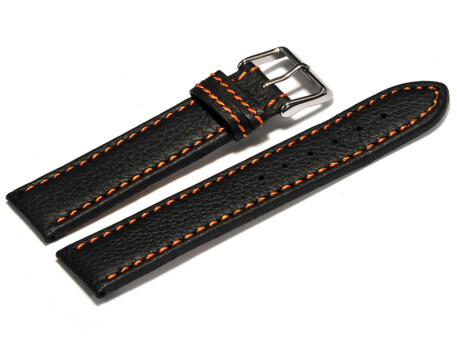 Bracelet montre - noir - cuir - surpique orange -...