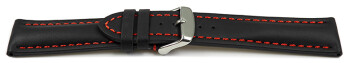 Bracelet montre - rembourrage épais - noir, couture rouge 18mm Acier