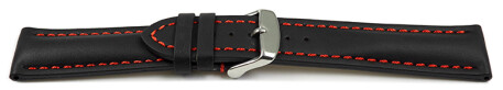 Bracelet montre - rembourrage épais - noir, couture rouge 20mm Acier