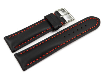 Bracelet montre - rembourrage épais - noir, couture rouge 20mm Acier