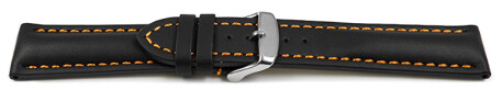 Bracelet montre - rembourrage épais - noir, couture orange 18mm Acier