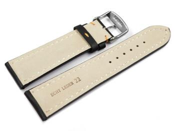 Bracelet montre - rembourrage épais - noir, couture orange 18mm Acier