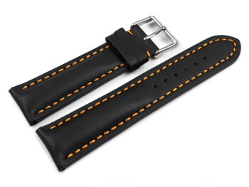 Bracelet montre - rembourrage épais - noir, couture orange 24mm Dorée