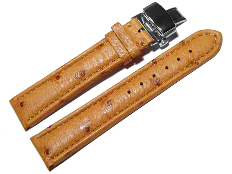 Bracelet Montre Cuir Veau Bark Avec Boucle Déployante Papillon - Marron, Tailles 18-24mm, Neuf