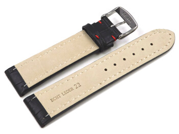 Bracelet de montre cuir de veau grain croco couture rouge...