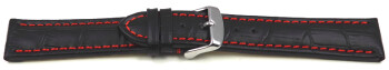 Bracelet de montre - cuir de veau - grain croco - couture rouge - XL 20mm Acier