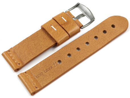 Bracelet Montre Cuir Lisse Marron Clair - Largeurs 18, 20, 22, 24 Mm - Neuf Avec étiquettes