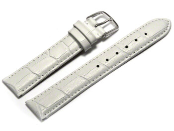 Bracelet de montre - cuir de veau, grain croco - blanc 16mm Acier