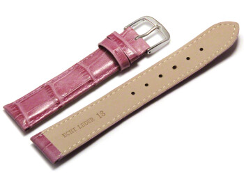 Bracelet de montre - cuir de veau, grain croco - couleur framboise 12mm Acier