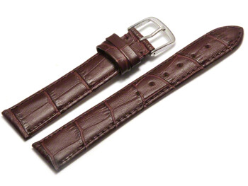 Bracelet de montre - cuir de veau, grain croco - bordeaux 20mm Acier