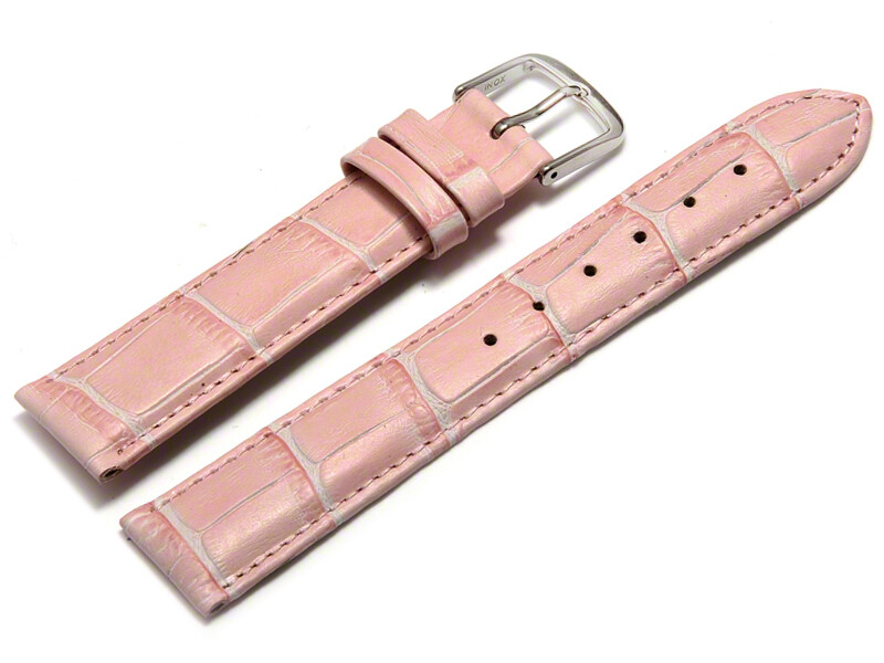 Bracelet de montre cuir de veau, grain croco rose