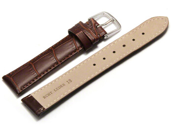 Bracelet de montre - cuir de veau, grain croco - brun foncé 16mm Acier