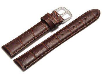 Bracelet de montre - cuir de veau, grain croco - brun foncé 22mm Acier