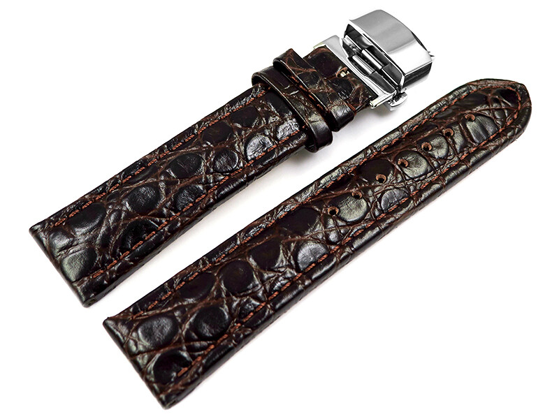Bracelet De Montre Déployant Cuir Veau Grain Crocodile Marron - Taille XXL, Neuf Avec étiquettes, Watchband Berlin